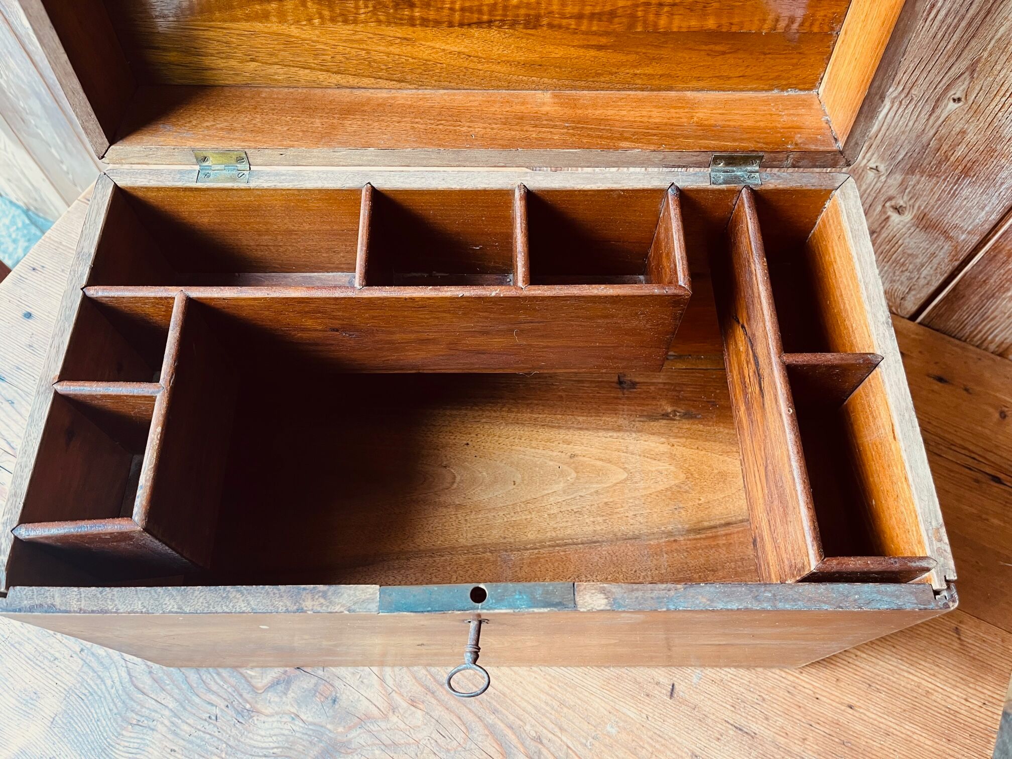 Antique wooden box with compartment
