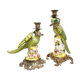 Set of 2 decorative brass candle holders porcelain parrots