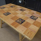 Rattan and ceramic table 1960