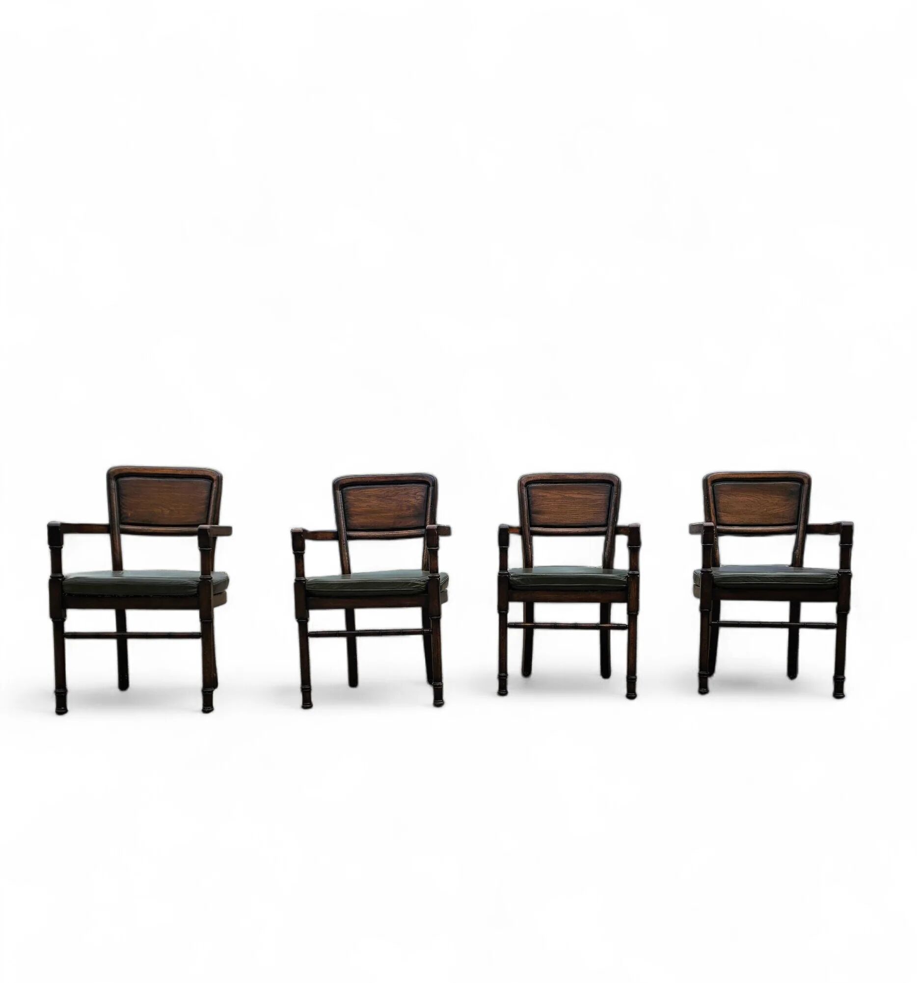4 x RAC Royal English dining chairs / green leather cushions