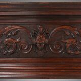 Richly decorated antique fireplace in oak, Belgium ca. 1920