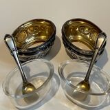 Pair of silver and crystal salt cellars