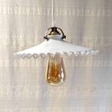 Pleated opaline lampshade with its fitting and E27 socket - mid 20th century.