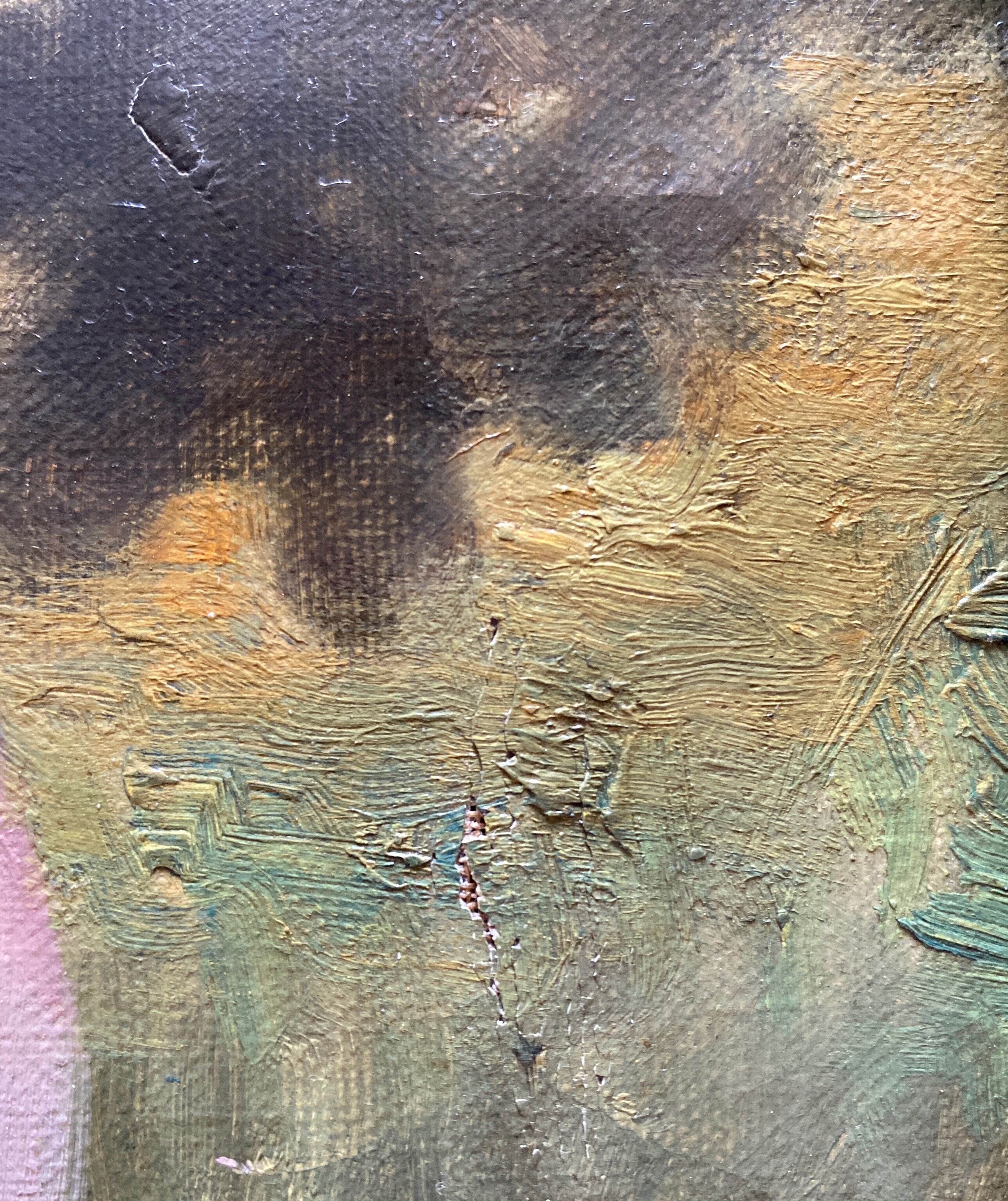 HST painting "Elegant hat surrounded by trees" XIX° century