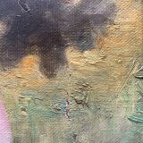 HST painting "Elegant hat surrounded by trees" XIX° century