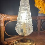 Lampe à poser tulipe globe ancien en verre moulé motifs vintages 70'