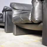 Moroso sofa set and armchairs in black leather, 1984