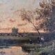 Impressionist painting "Animated twilight landscape" 19th century signed Barbizon