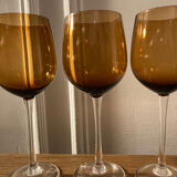 6 amber stemmed glasses
