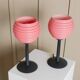 Lot de 2 lampes de table en verre rose - Lampes de chevet vintage avec abat-jour en verre cannelé - Design Space Age Italie - Années 1980
