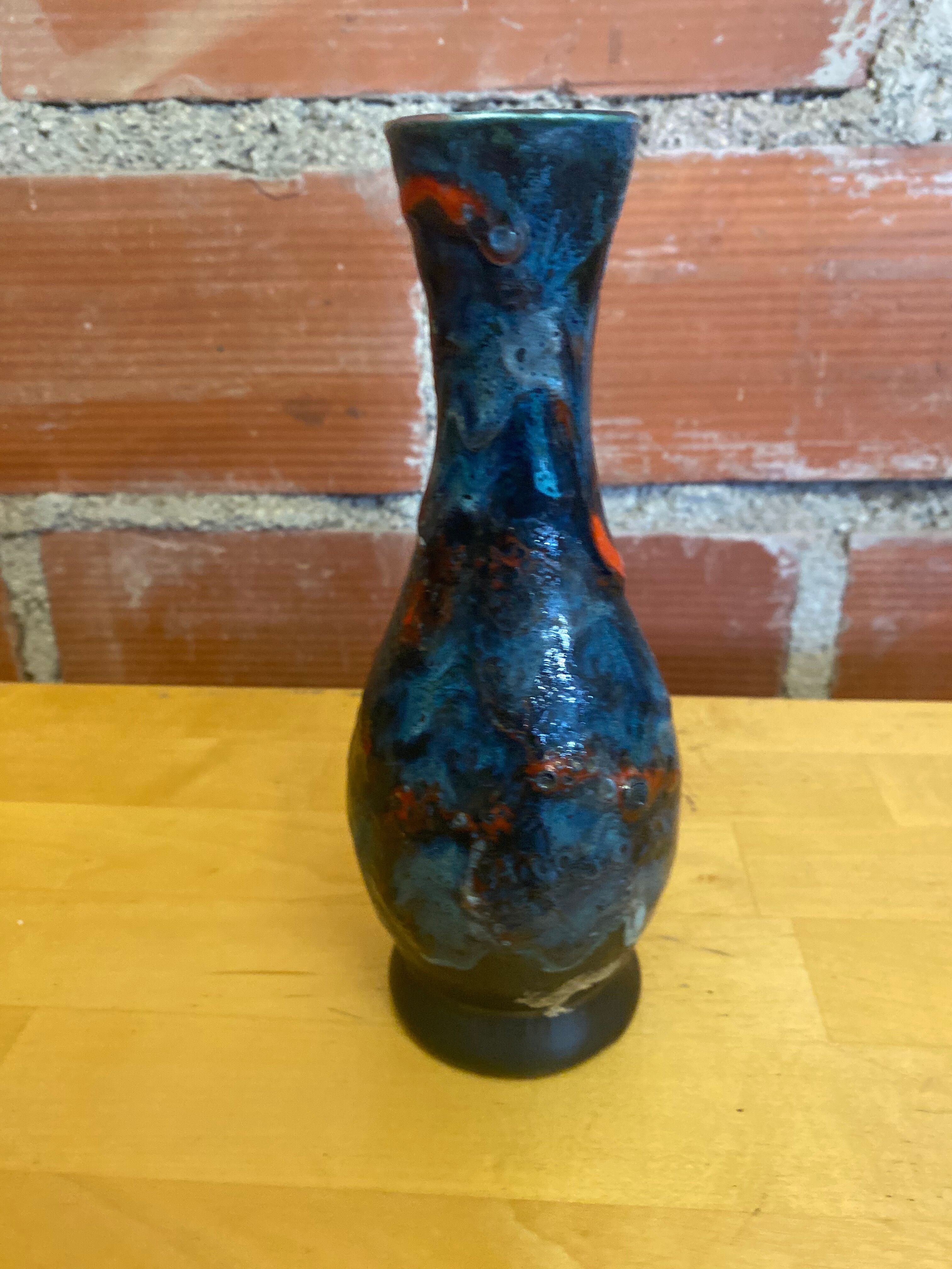 Vintage polychrome ceramic soliflore vase in the old style vallauris