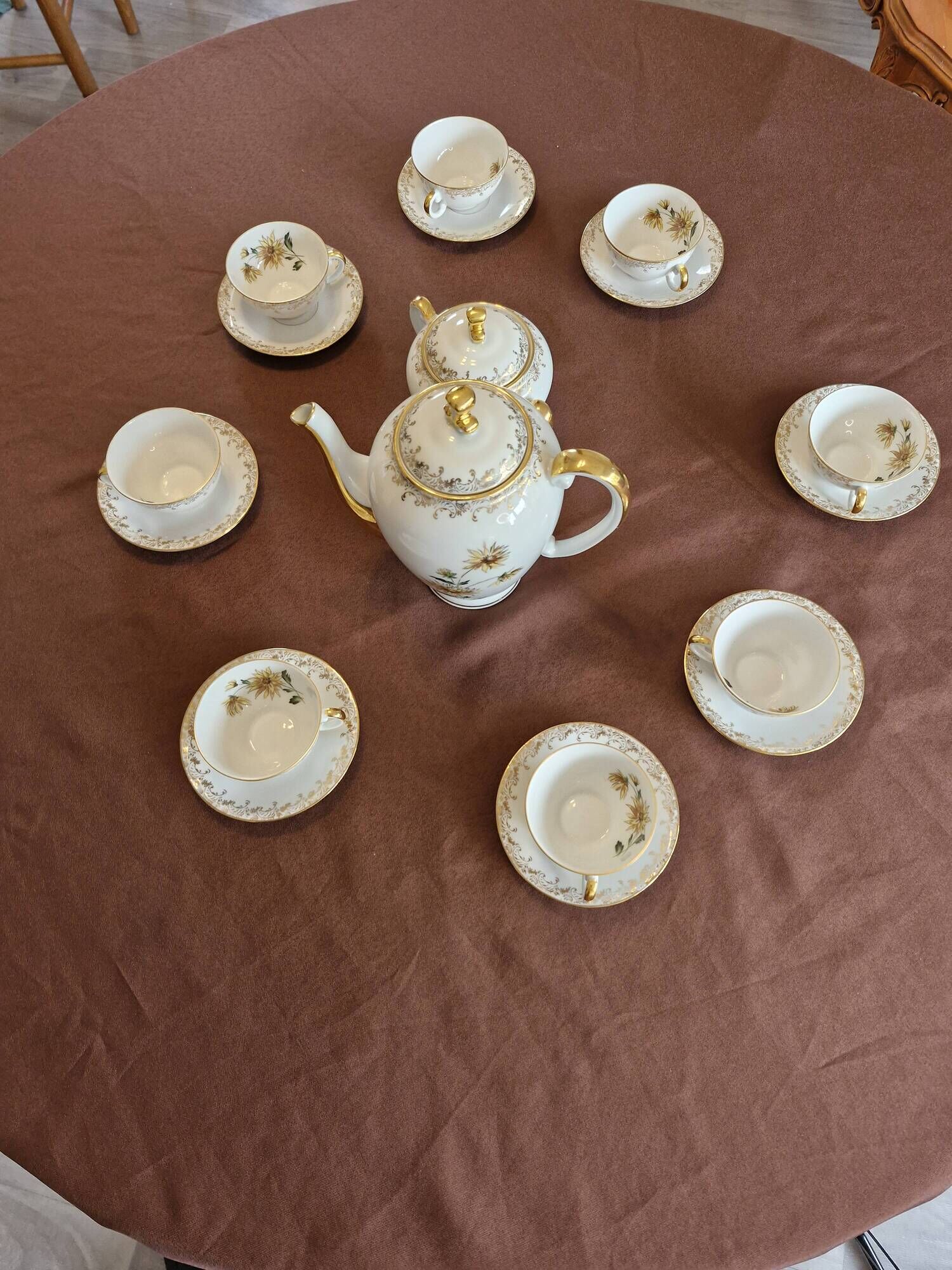 Antique coffee service in longwy porcelain – floral decoration and gilding –