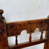 Series of 4 brutalist rustic chairs in carved wood straw seat