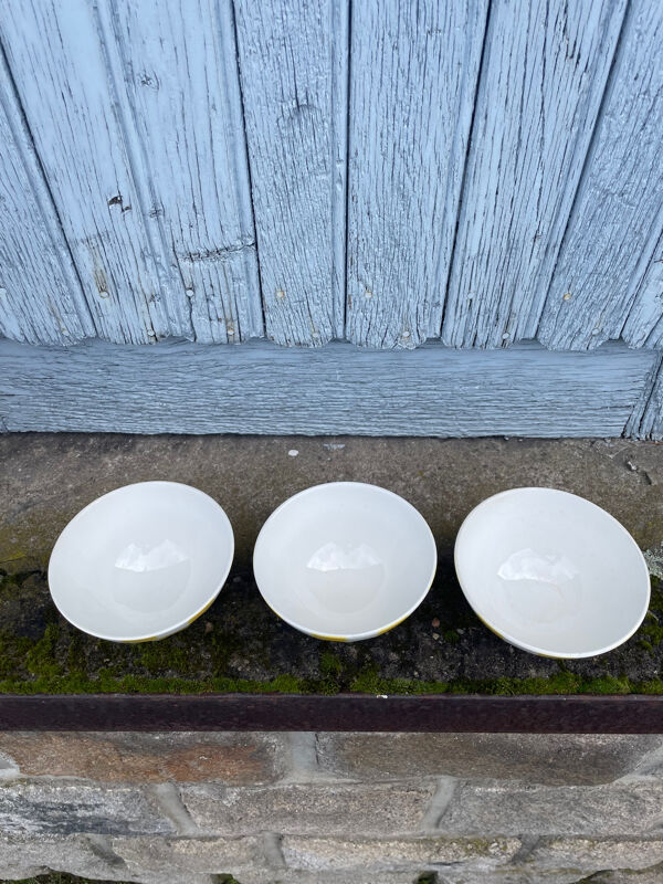 Trois grand bol jaune ancien signé digoin france n° 9613