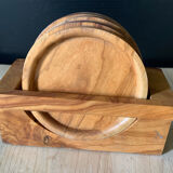 Set of 6 olive wood coasters