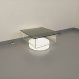 Vintage Italian square illuminated coffee table in glass and plexiglass