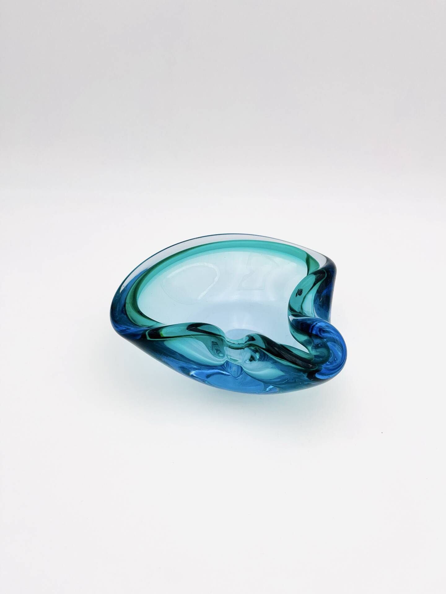Flavio Poli Seguso Sommerso Emerald Green Blue Vintage 60s Ashtray