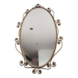 Oval mirror in gilded brass and floral horn, 1950s