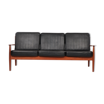 3-seater sofa by Grete Jalk, France Son, cowhide and vintage teak 1960