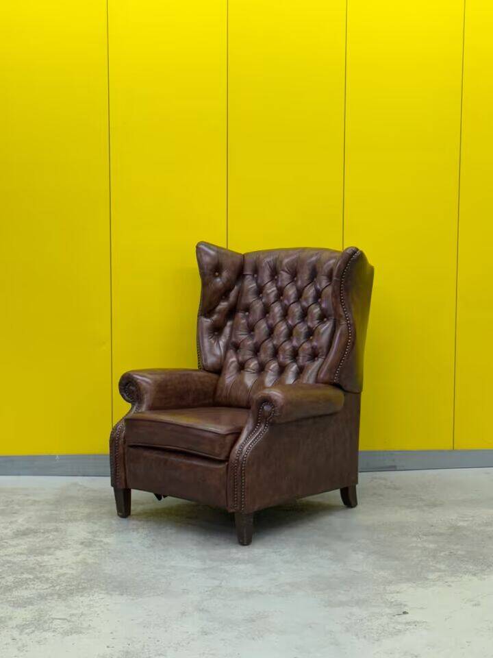 Brown leather Handmade Chesterfield Recliner Armchair