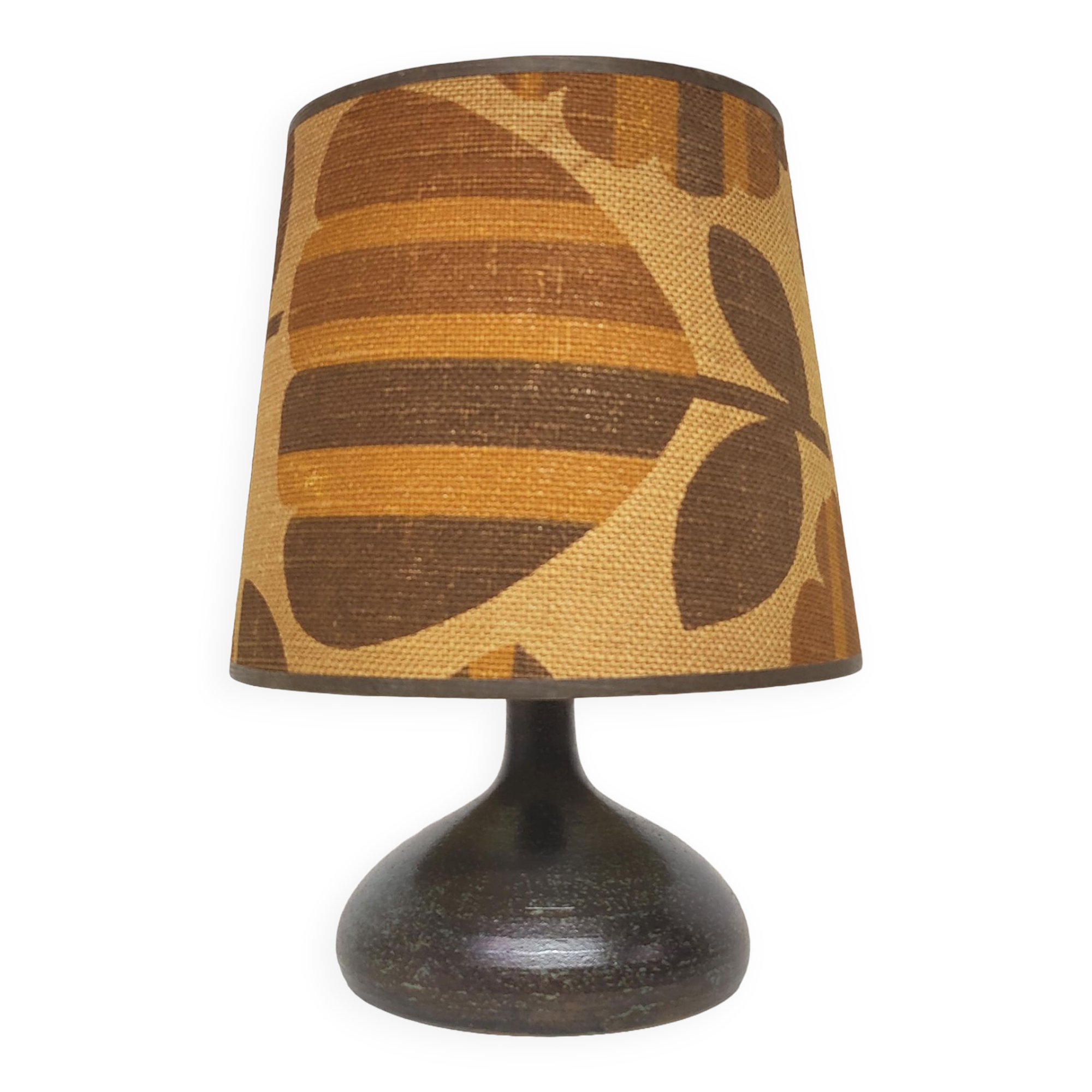 Vintage ceramic lamp signed F. Comte lampshade flowers