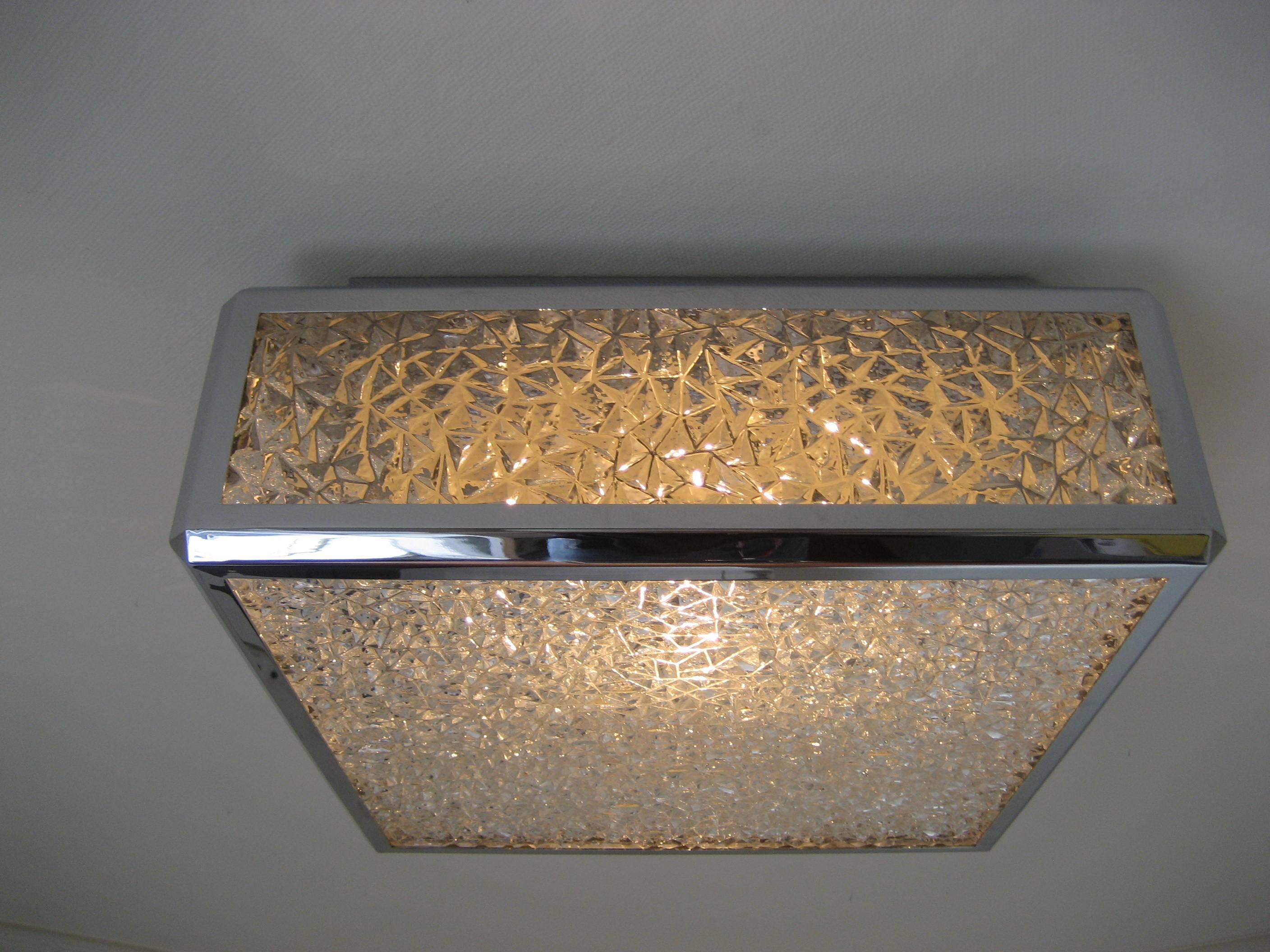 Vintage ceiling lamp with plastic sheets in chomed profiles 46x46 cm