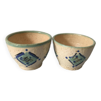 Duo of ceramic bowls or cups signed KY "Handmade"