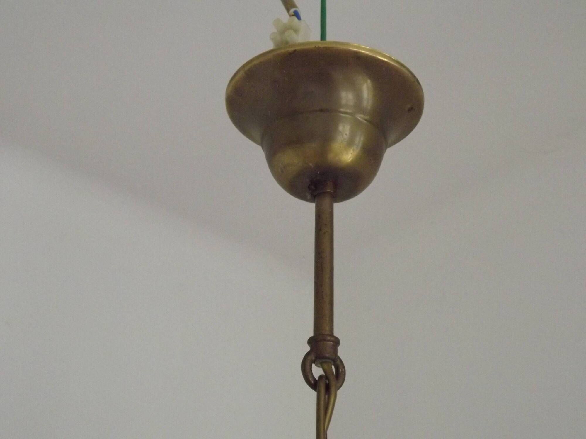 2 Light French Mid Century Extendable Billiard Light In Brass Wood & Glass