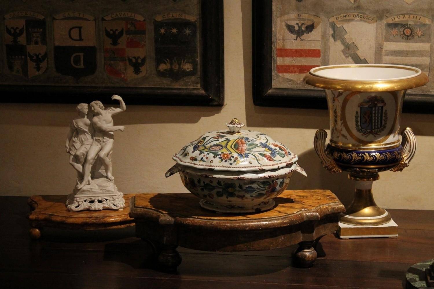 Antique French Faience Lidded Bowl Tureen Hand Painted with Flowers and Insects