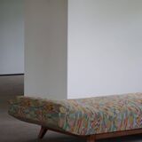 Art Deco bench, reupholstered in vintage fabric, Danish cabinetmaker, 1940s.