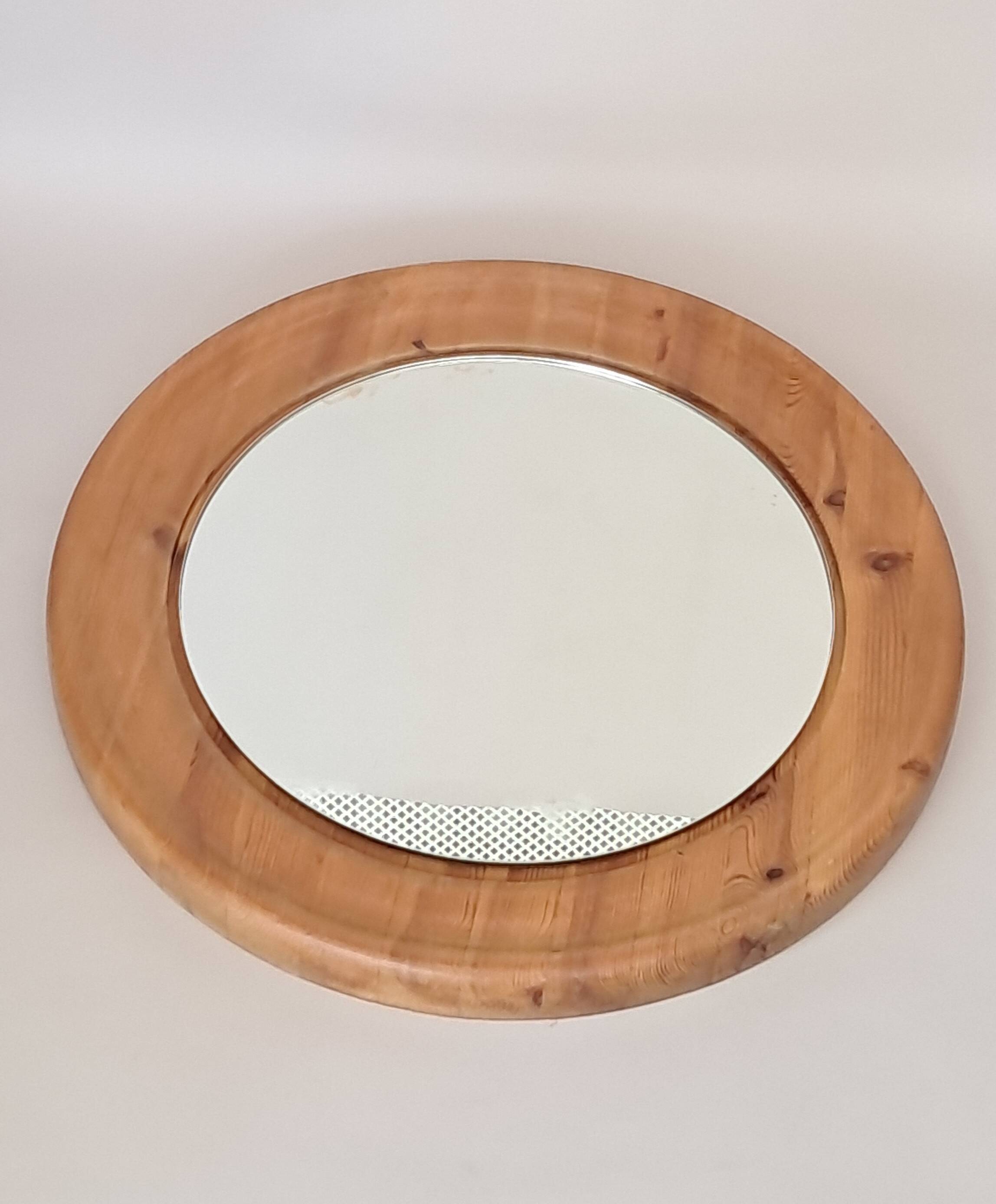 Miroir rond en pin massif de suède 1960/70 Vintage.