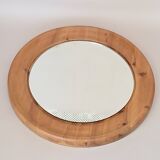 Round mirror in solid Swedish pine 1960/70 Vintage.
