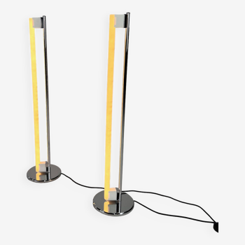 Set of 2 Italian Steel Tube Light Floor Lamp by Eileen Gray for Alivar, 1970s