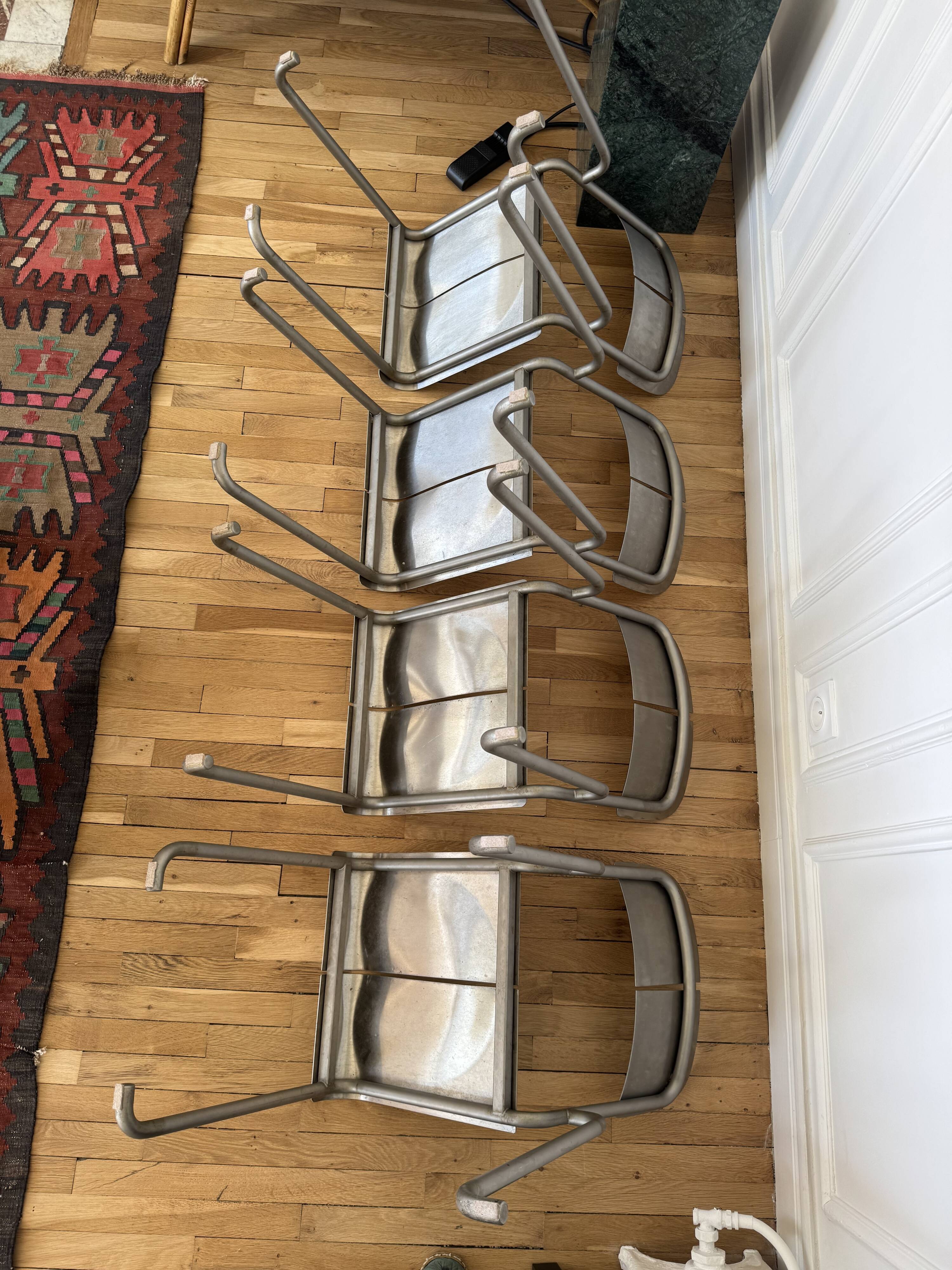 Postmodern Architectural Chairs in Stainless Steel, France, 1980