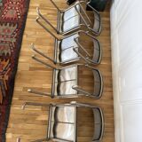 Postmodern Architectural Chairs in Stainless Steel, France, 1980