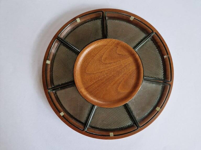Midcentury Serving Teak and Glass Plate, Sweden, 1970s