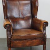 large wingback chair made of sheepskin leather with uniquely beautiful colors