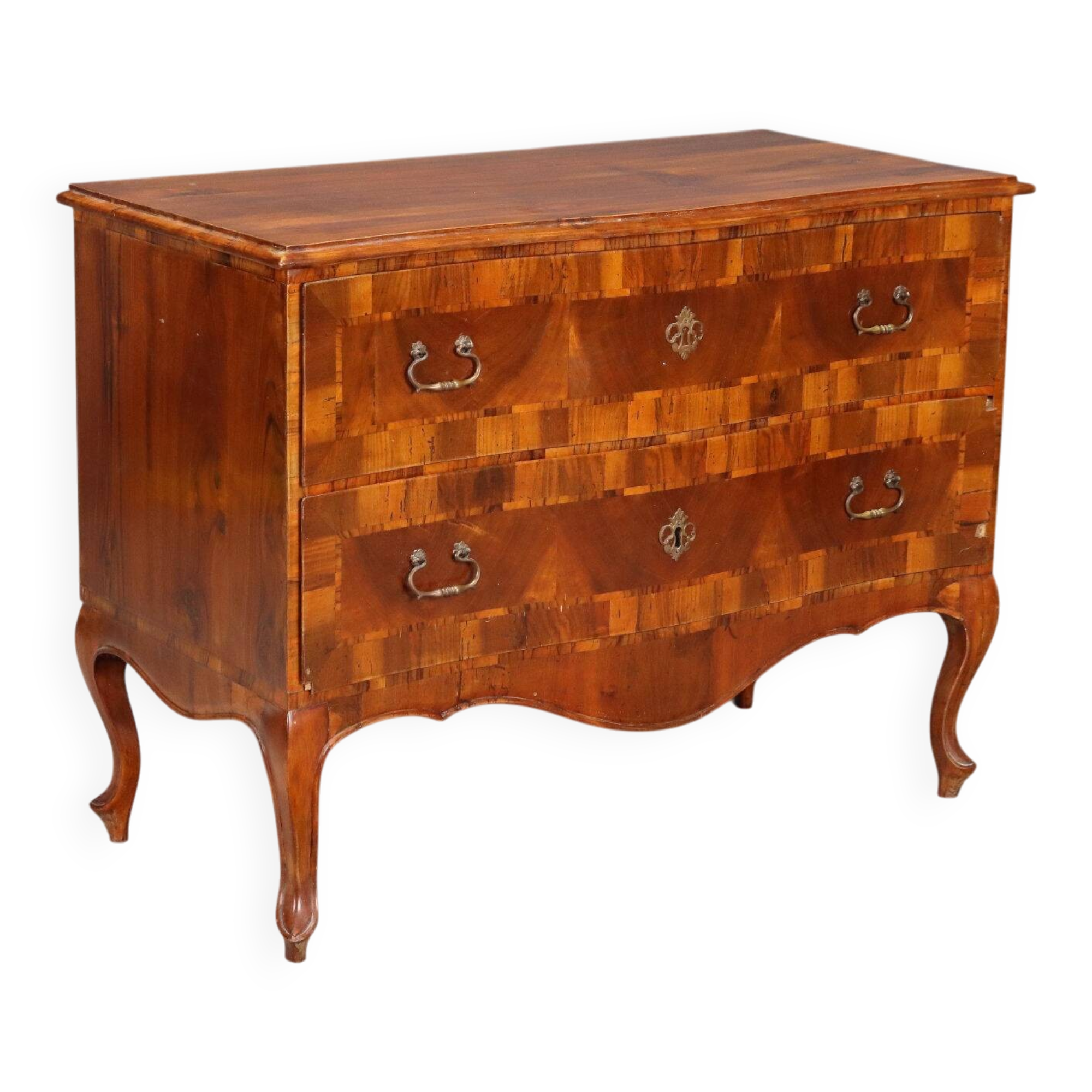 Antique baroque walnut chest of drawers with 2 drawers, 20th century