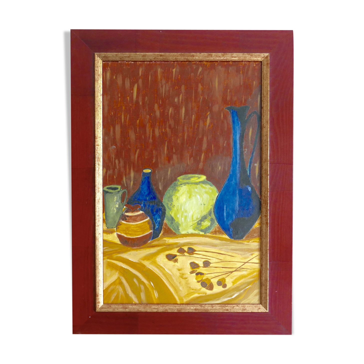 Painting, still life painting with vases, 70s