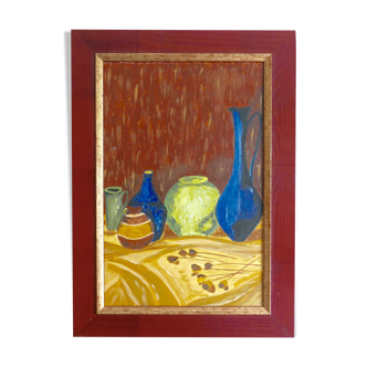 Tableau, peinture nature morte aux vases, années 70