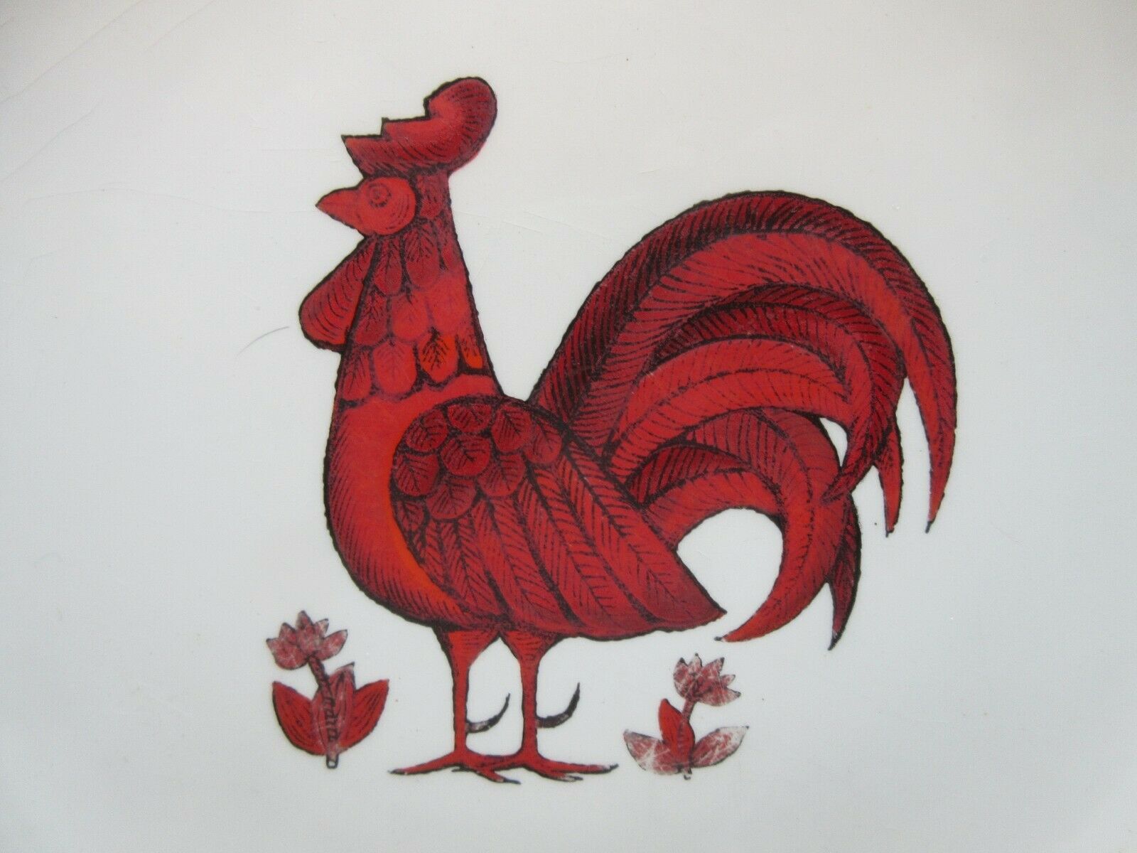 Plate faiencerie de france: red rooster
