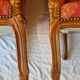 Pair of louis xv cabriolet armchairs with sculpted wood and pink & red floral fabric