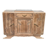 Buffet parisien art déco vintage rénové en bois massif et marbre gris 150cm