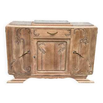 Art Deco vintage Parisian buffet renovated in solid wood and grey marble 150cm