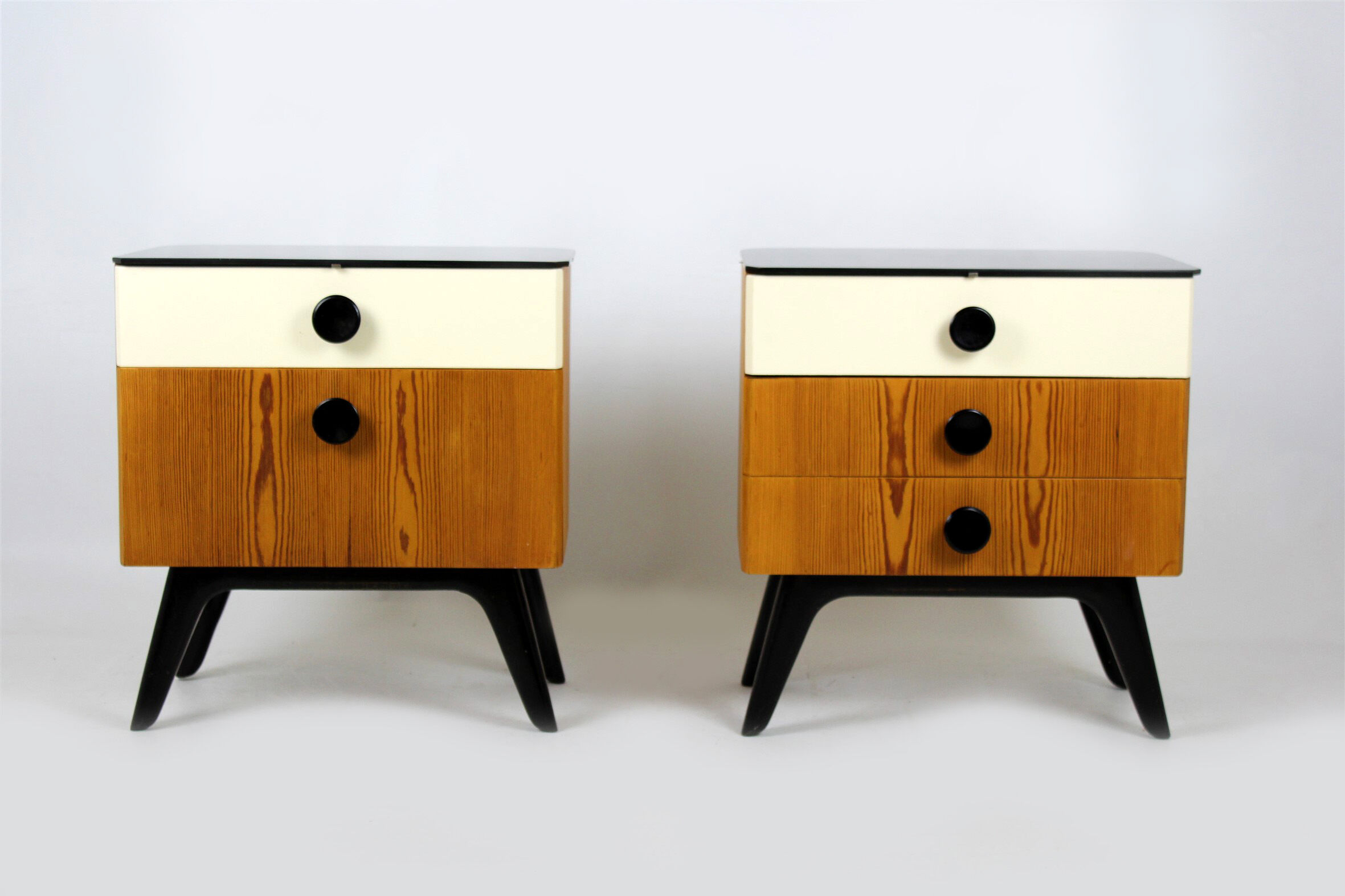 Mid-Century Nightstands with Black Glass Tops from UP Zavody, 1960s, Set of 2