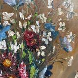 Oil on old panel, still life signed