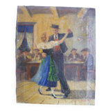 HS PAINTING/CANVAS GENRE SCENE "DANCING COUPLE" signed M.RUMMELHART 1949