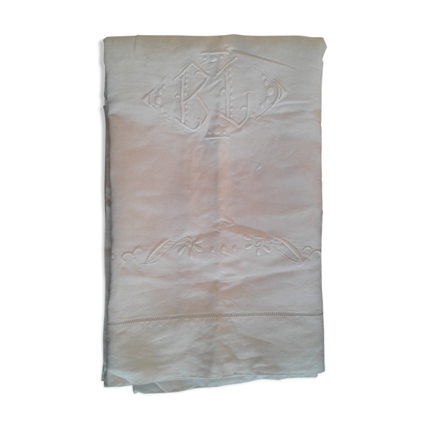 Drap lin monogramme brodé bc .art deco