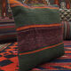 Handmade green purple wool cushion cover traditional kilim scatter pillow- 40x40cm