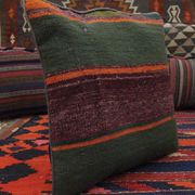 Handmade green purple wool cushion cover traditional kilim scatter pillow- 40x40cm